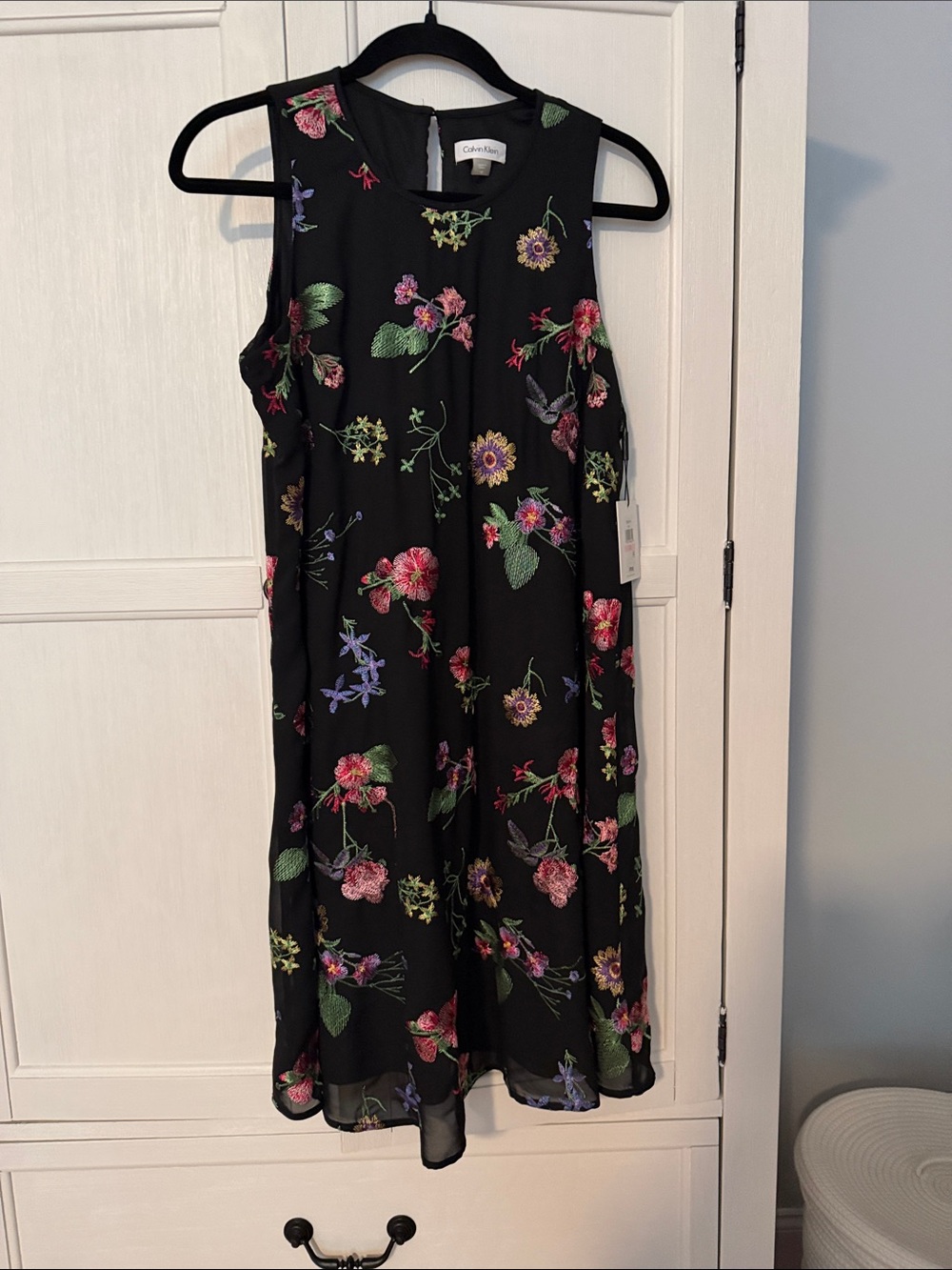 Calvin Klein Black Floral Embroidered Sleeveless women's dress